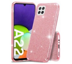 Slika 2 izdelka: Silikonski ovitek z bleščicami Bling za Samsung Galaxy A22 A226 5G roza s srebrnimi bleščicami