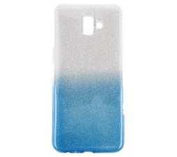 Slika 2 izdelka: Silikonski ovitek z bleščicami Bling za Samsung Galaxy J6 Plus 2018 J610 srebrn z modrimi bleščicami