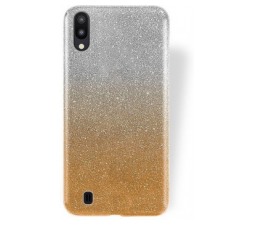 Slika 2 izdelka: Silikonski ovitek z bleščicami Bling za Samsung Galaxy A10 A105 zlat s srebrnimi bleščicami