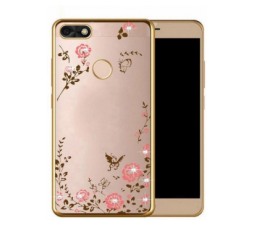 Slika 2 izdelka: Silikonski ovitek z rožicami za Huawei P9 Lite Mini - zlat