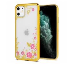 Slika izdelka: Silikonski ovitek z rožicami za iPhone 12 / 12 Pro - zlat