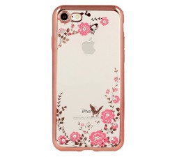 Slika izdelka: Silikonski ovitek z rožicami za iPhone 7 / 8  - pink