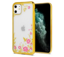 Slika 2 izdelka: Silikonski ovitek z rožicami za iPhone 12 / 12 Pro - zlat