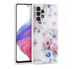 Slika izdelka: Silikonski ovitek za Samsung Galaxy A53 - mat bel z vijola rožicami
