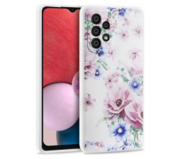 Slika 2 izdelka: Silikonski ovitek za Samsung Galaxy A13 LTE A135 - mat bel z vijola rožicami