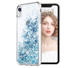 Slika 2 izdelka: Silikonski ovitek za Samsung Galaxy A40 A405 prozoren z modrimi bleščicami