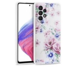 Slika 2 izdelka: Silikonski ovitek za Samsung Galaxy A53 - mat bel z vijola rožicami