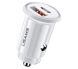 Slika 2 izdelka: Usams AVTOPOLNILEC 12/24V UNIVERZALNI CC086 C12 izhodna moč 4A 30W Quick Charge 4.0 - bel