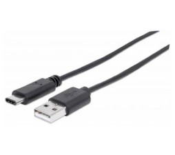 Slika izdelka: Kabel USB A/USB C MANHATTAN, moški/moški, USB 2.0, 1 m, črne barve