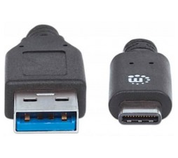 Slika 2 izdelka: Kabel USB A/USB C SuperSpeed+ MANHATTAN moški/moški, USB 3.1 Gen 2, 1m, črne barve