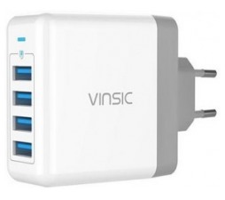 Slika 2 izdelka: VINSIC HIŠNI POLNILEC 220V adapter 4x USB  - črn