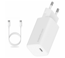 Slika izdelka: Xiaomi adapter BHR5515GL hišni polnilec 220V Quick Charge GunFast 65W vhod 2x Type C in USB A s kablom Type C - Original (EU Blister) bel